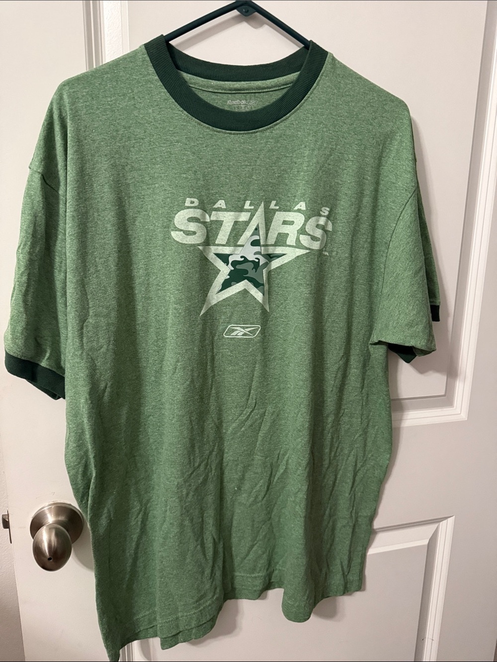 Reebok Green Dallas Stars Graphic Ringer Tee with Dark Green Trim